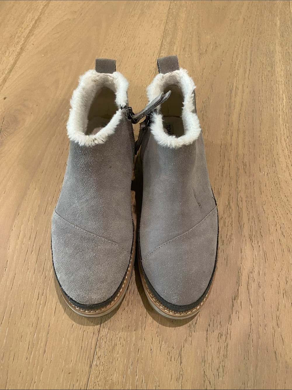 Toms Gray Suede Faux-Shearling Ankle Booties